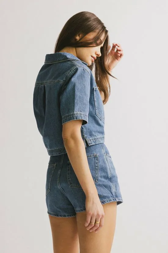 Bohme Gretta Collared Denim Top Medium Wash Women Tops