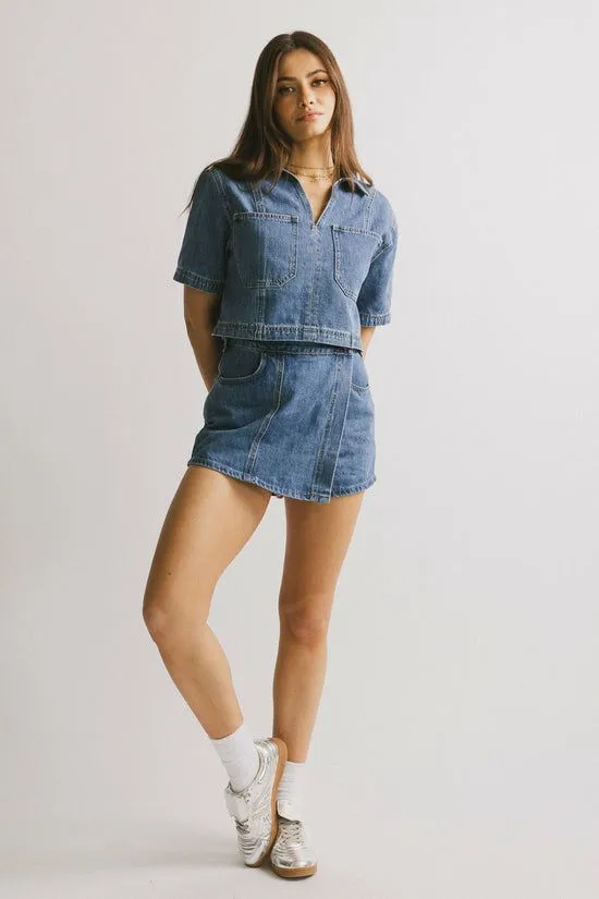 Bohme Gretta Collared Denim Top Medium Wash Women Tops