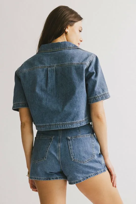 Bohme Gretta Collared Denim Top Medium Wash Women Tops
