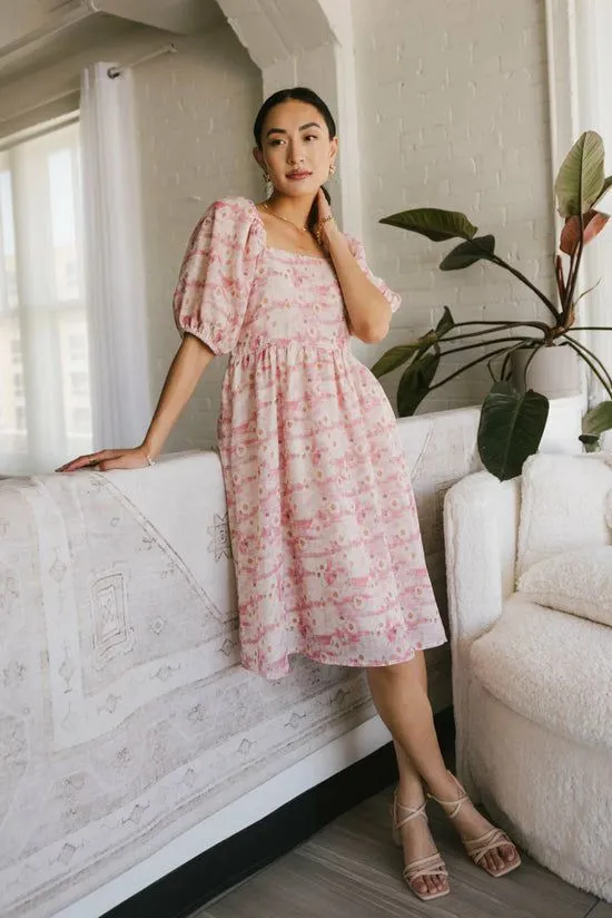 Bohme Hannah Floral Midi Dress Pink Women Dresses