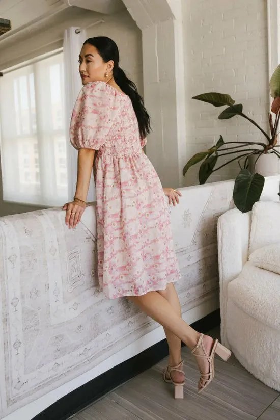 Bohme Hannah Floral Midi Dress Pink Women Dresses
