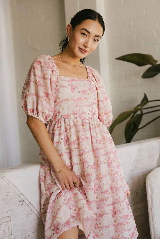 Bohme Hannah Floral Midi Dress Pink Women Dresses