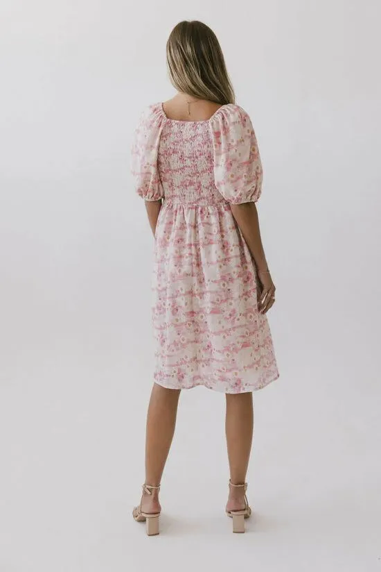 Bohme Hannah Floral Midi Dress Pink Women Dresses