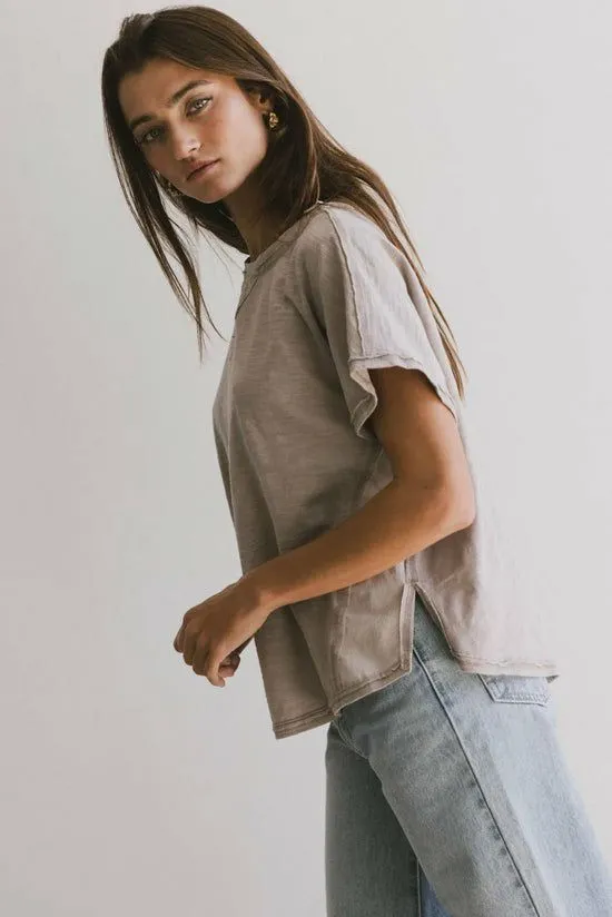 Bohme Indy Contrast Top In Taupe Taupe Women Tees and Tanks