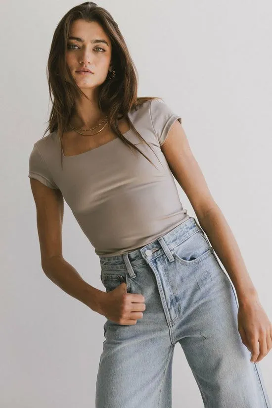 Bohme Irene Square Neck Top In Taupe Taupe Women Tees and Tanks
