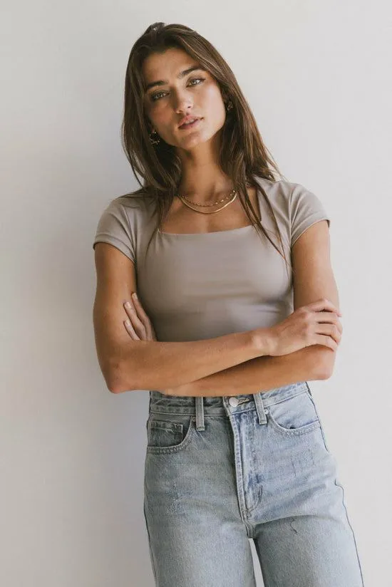 Bohme Irene Square Neck Top In Taupe Taupe Women Tees and Tanks