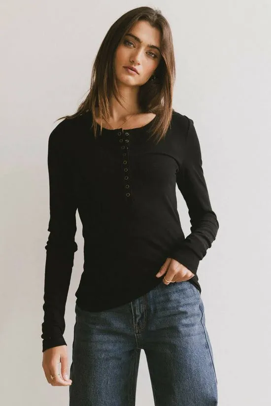 Bohme Ivanna Henley Top In Black Black Women Tops