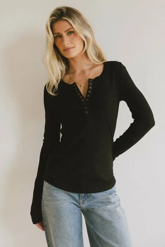 Bohme Ivanna Henley Top In Black Black Women Tops