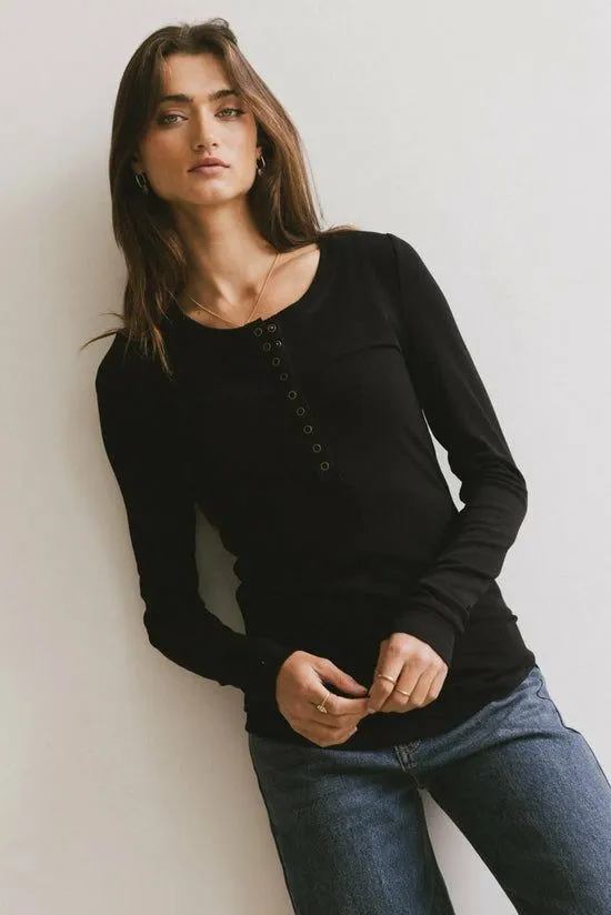 Bohme Ivanna Henley Top In Black Black Women Tops