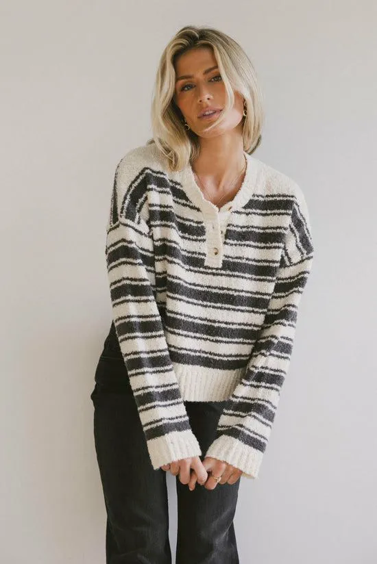Bohme Kamryn Striped Knit Top Charcoal Women Sweaters