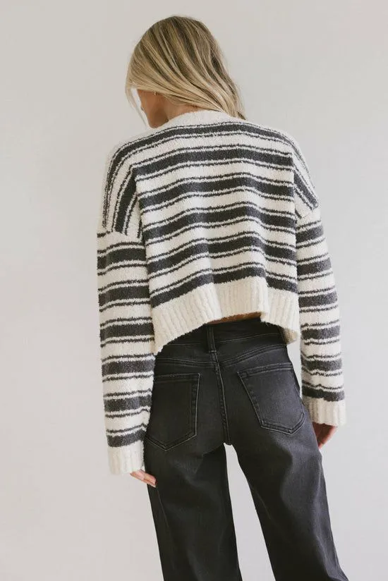 Bohme Kamryn Striped Knit Top Charcoal Women Sweaters