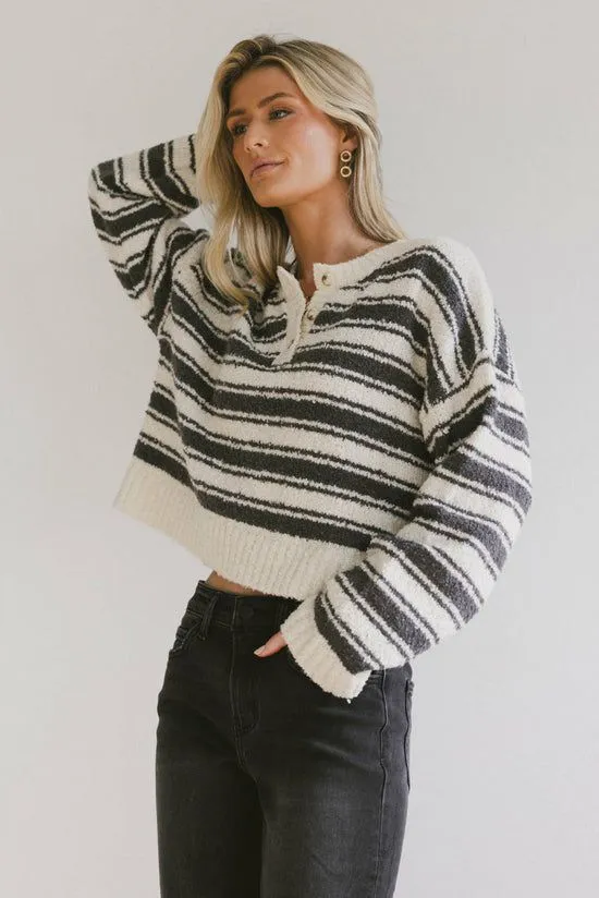 Bohme Kamryn Striped Knit Top Charcoal Women Sweaters