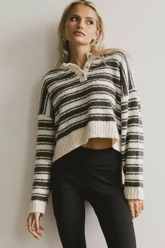 Bohme Kamryn Striped Knit Top Charcoal Women Sweaters