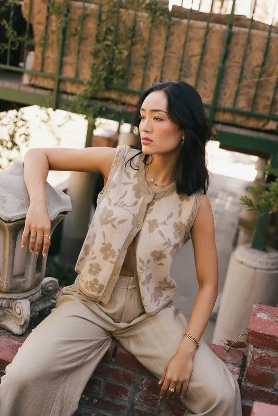 Bohme Kellie Floral Knit Vest Taupe Women Vests