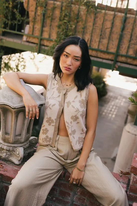 Bohme Kellie Floral Knit Vest Taupe Women Vests
