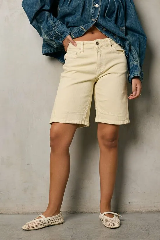 Bohme Layla Denim Shorts In Ivory Ivory Women Shorts