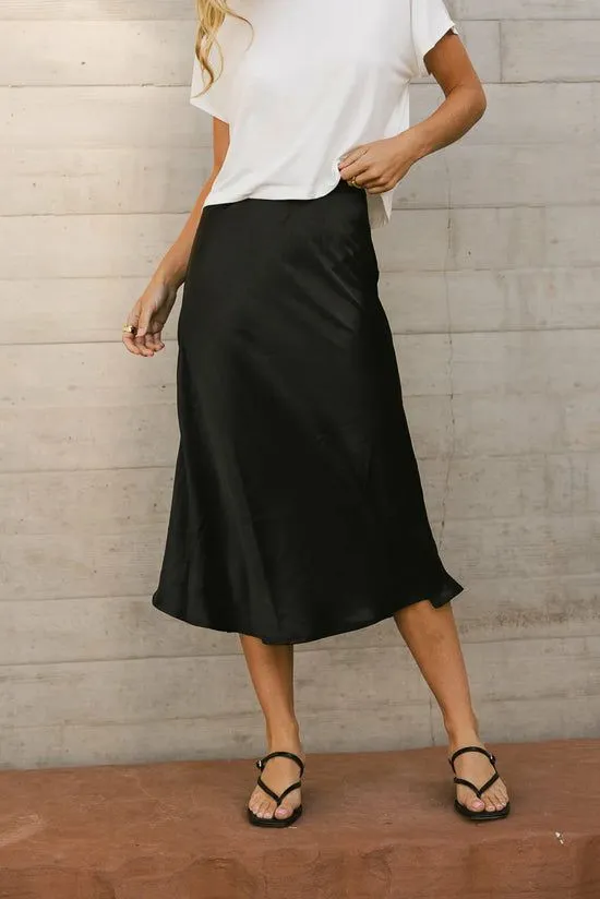 Bohme Lovinia Satin Midi Skirt In Black Black Women Skirts