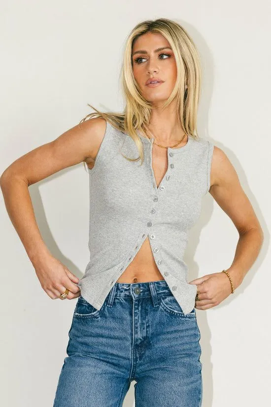 Bohme Lucas Button Up Tank Top In Grey Grey Women Tees and Tanks