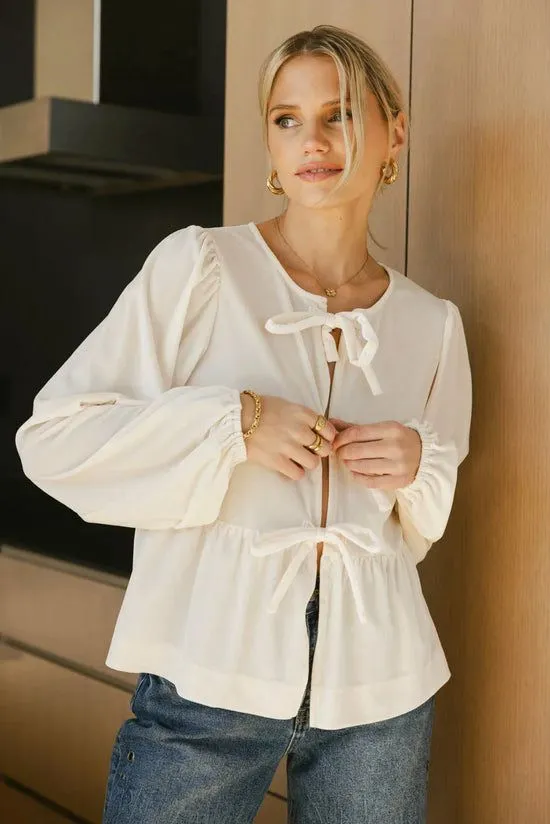 Bohme Lucie Peplum Tie Blouse In Cream Cream Women Blouses