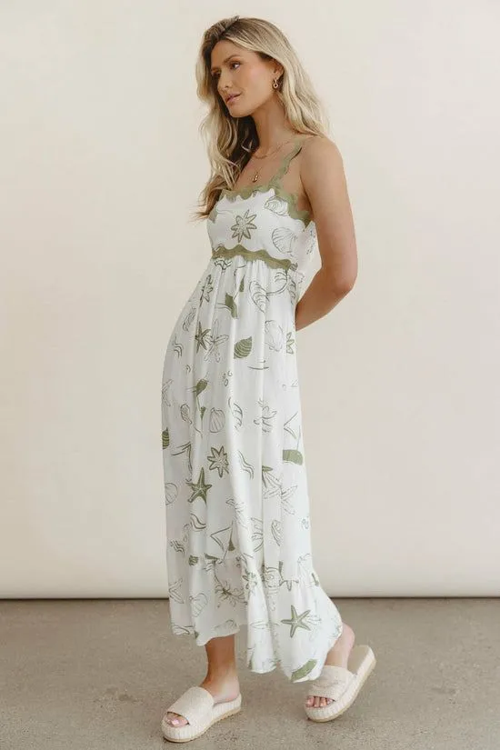 Bohme Lucy Sea Print Maxi Dress Olive Women Dresses
