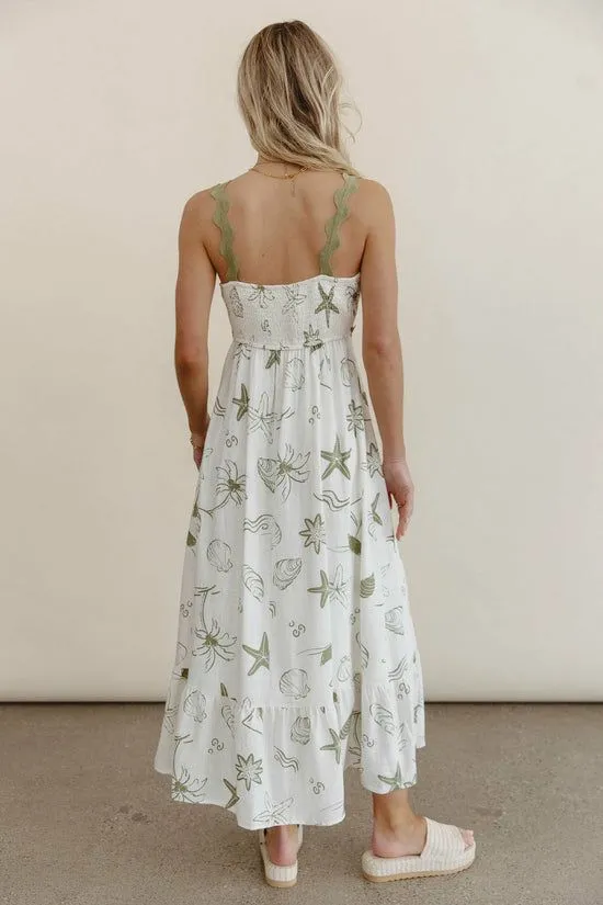 Bohme Lucy Sea Print Maxi Dress Olive Women Dresses