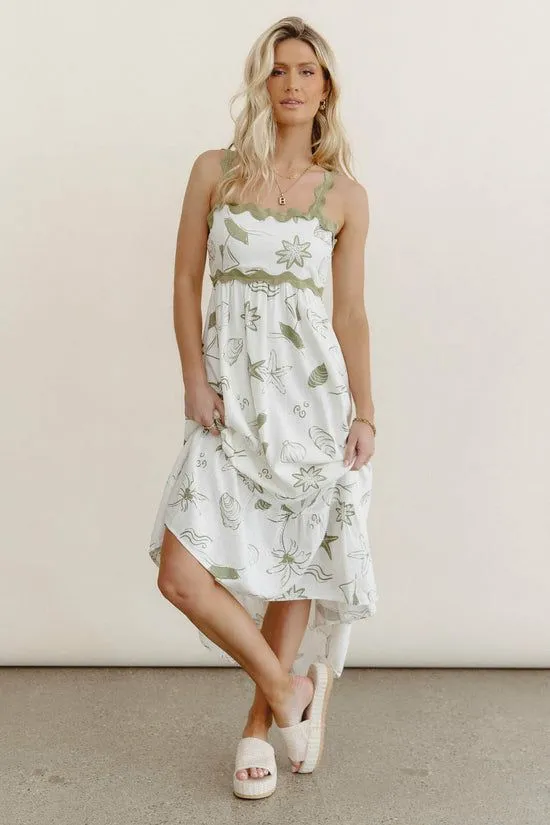Bohme Lucy Sea Print Maxi Dress Olive Women Dresses