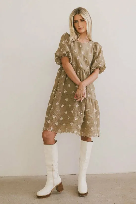 Bohme Marco Embroidered Mini Dress Olive Women Dresses