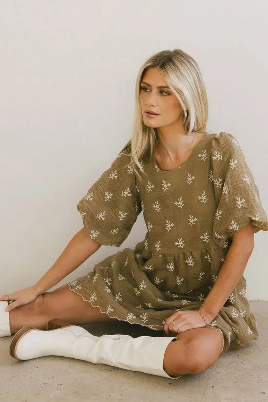 Bohme Marco Embroidered Mini Dress Olive Women Dresses