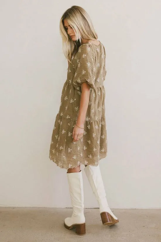 Bohme Marco Embroidered Mini Dress Olive Women Dresses