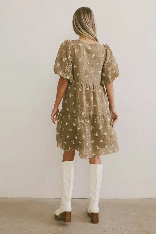 Bohme Marco Embroidered Mini Dress Olive Women Dresses