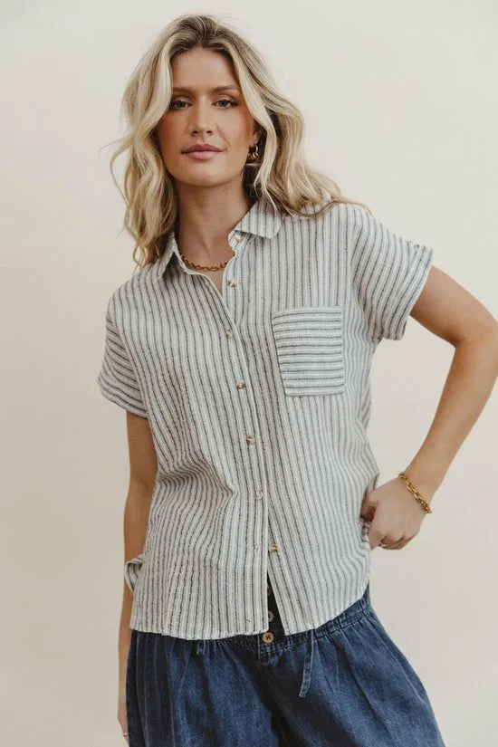 Bohme Markie Striped Button Up In Black Black Women Blouses