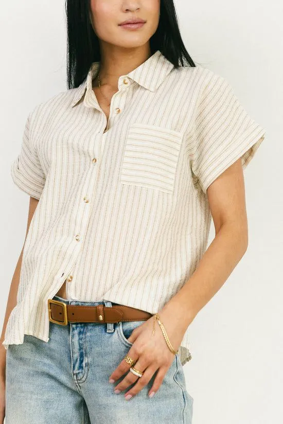 Bohme Markie Striped Button Up In Khaki Khaki Women Blouses