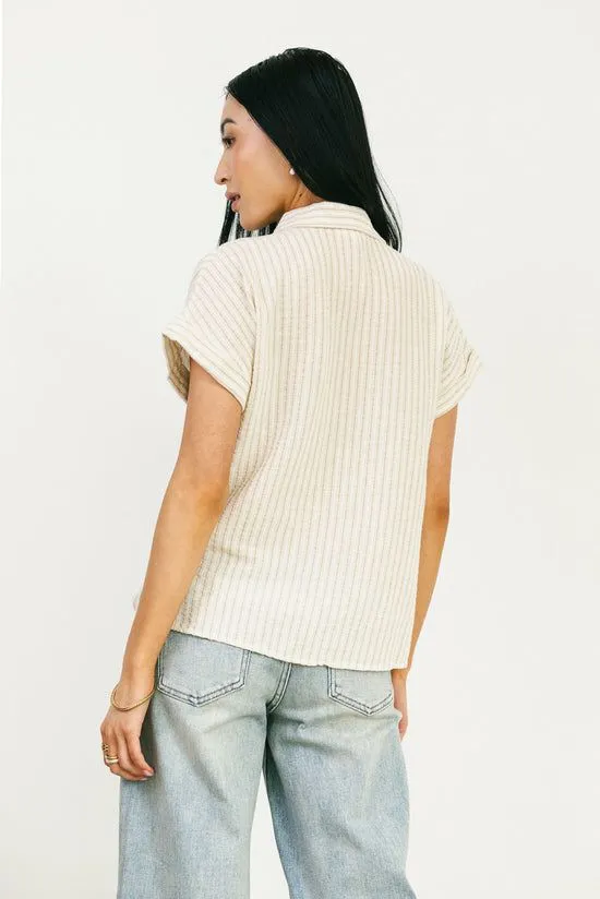 Bohme Markie Striped Button Up In Khaki Khaki Women Blouses