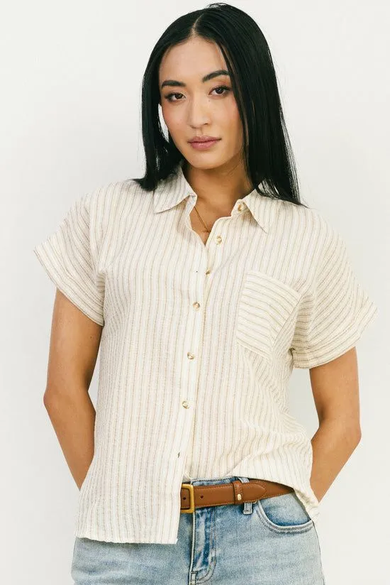 Bohme Markie Striped Button Up In Khaki Khaki Women Blouses