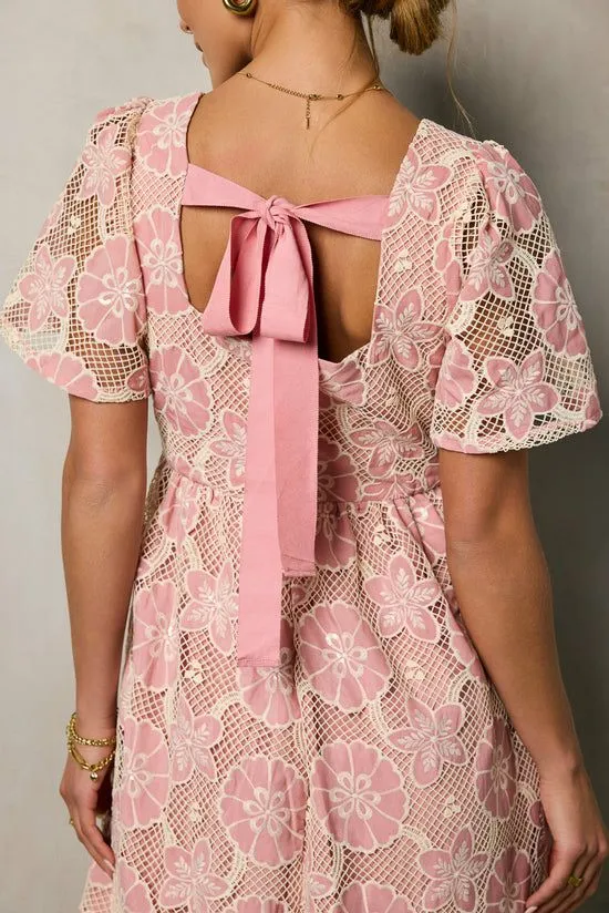 Bohme Mica Embroidered Midi Dress Pink Women Dresses