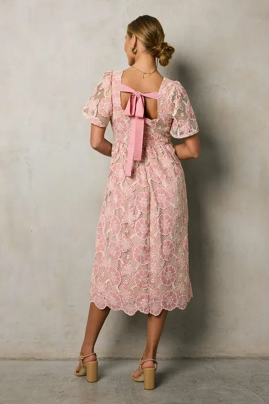 Bohme Mica Embroidered Midi Dress Pink Women Dresses