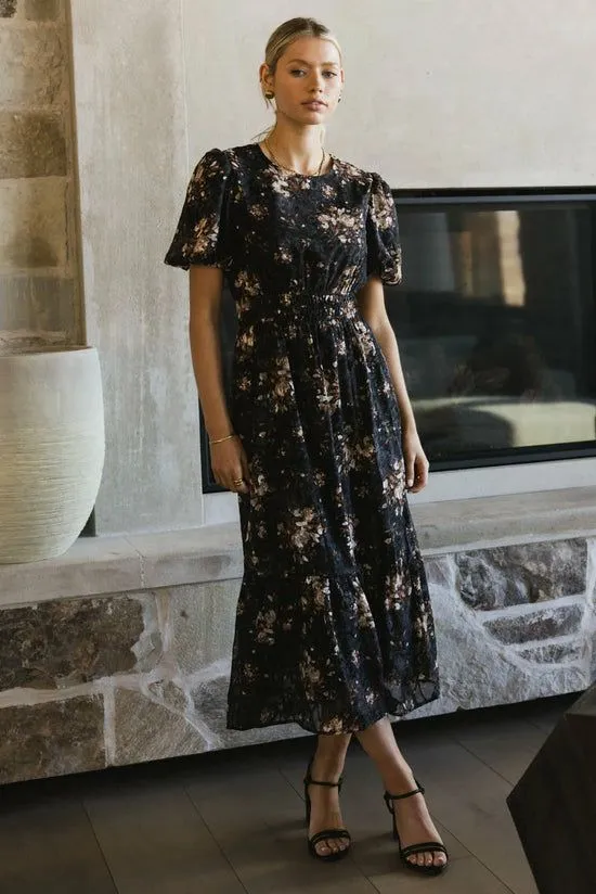 Bohme Mirren Floral Midi Dress Black Women Dresses