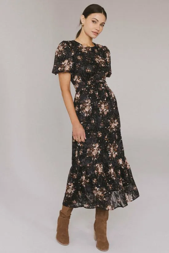 Bohme Mirren Floral Midi Dress Black Women Dresses