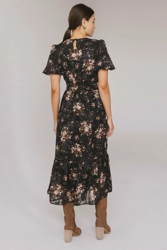 Bohme Mirren Floral Midi Dress Black Women Dresses