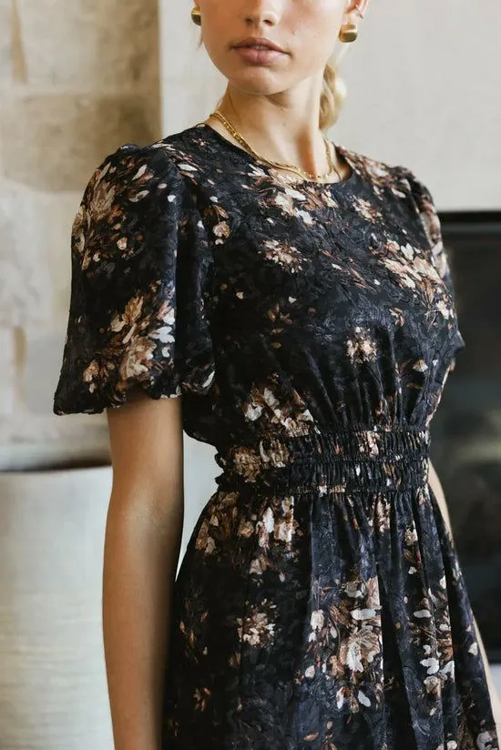 Bohme Mirren Floral Midi Dress Black Women Dresses