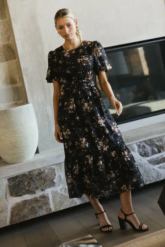 Bohme Mirren Floral Midi Dress Black Women Dresses