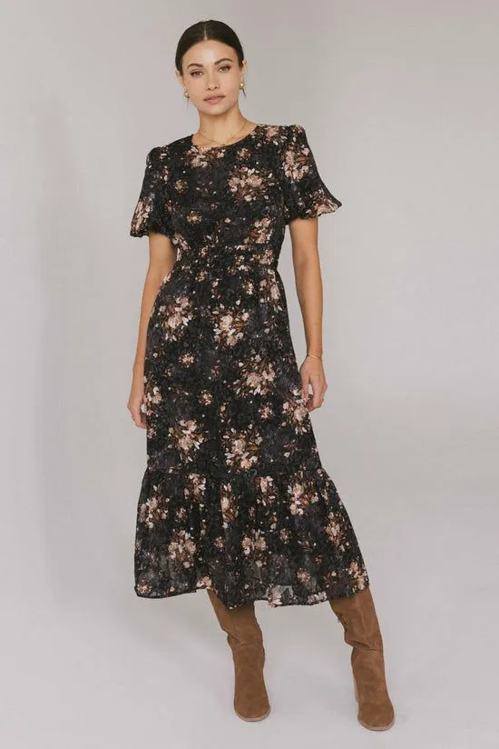 Bohme Mirren Floral Midi Dress Black Women Dresses