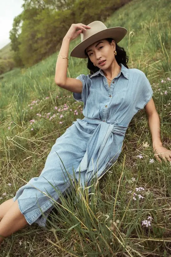 Bohme Opal Pleated Midi Dress Denim Women Dresses