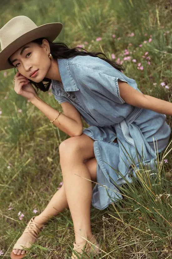 Bohme Opal Pleated Midi Dress Denim Women Dresses