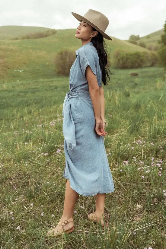 Bohme Opal Pleated Midi Dress Denim Women Dresses