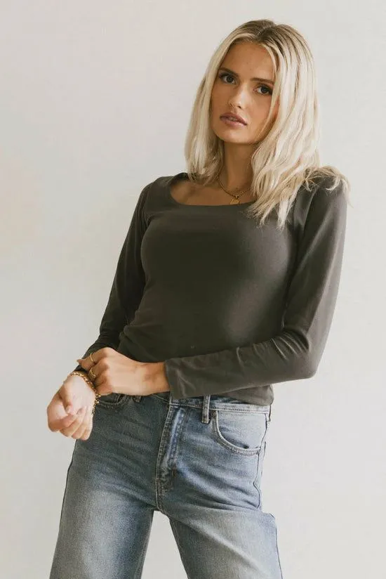 Bohme Polly Scoop Neck Top In Charcoal Charcoal Women Tees and Tanks