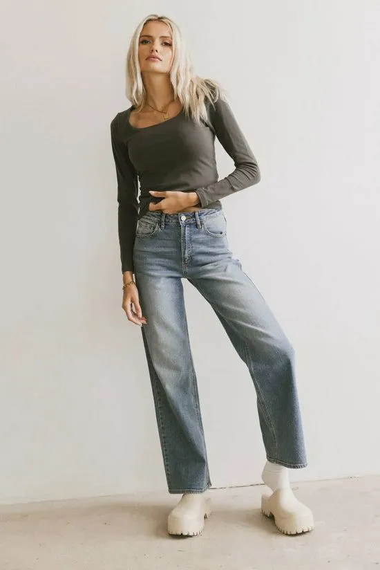 Bohme Polly Scoop Neck Top In Charcoal Charcoal Women Tees and Tanks