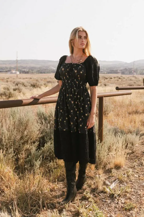Bohme Rebekah Floral Midi Dress Black Women Dresses