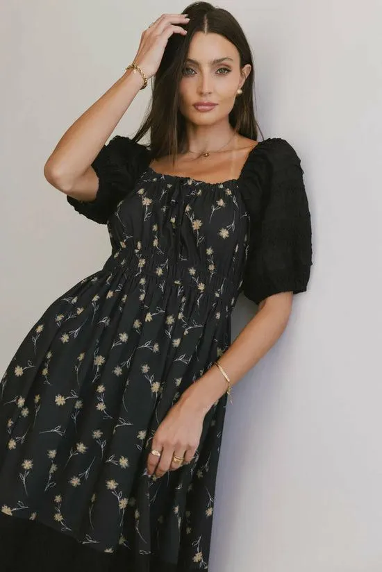 Bohme Rebekah Floral Midi Dress Black Women Dresses