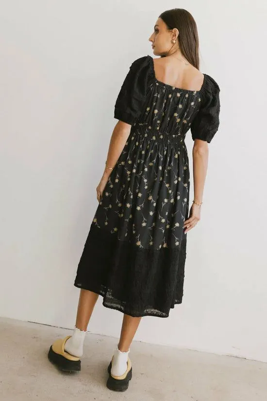 Bohme Rebekah Floral Midi Dress Black Women Dresses